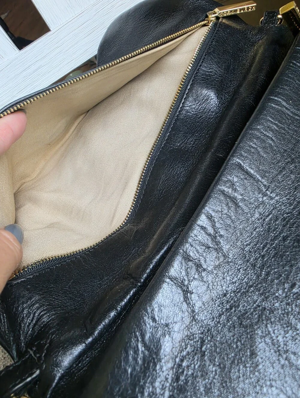 Tory Burch Black Leather Logo Chain Clutch